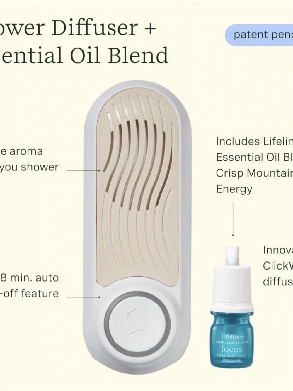 AROMA DIFFUSER Shower Spa with Lifelines ClickWick Essential Oil Blend